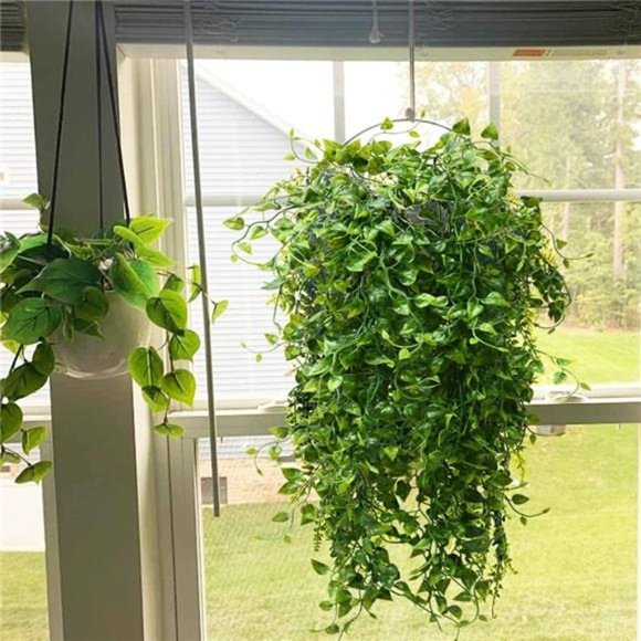 2pcs Artificial Hanging Plants 32-in Fake Hanging Plant Fake Ivy Vine Outdoor - Picture 4 of 7